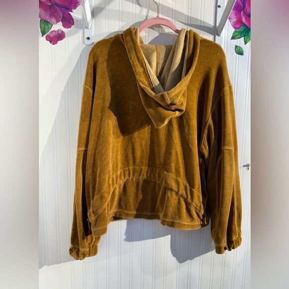 Free People Velvet Hooded Jacket in Rich Brown Sz L - Picture 6 of 9